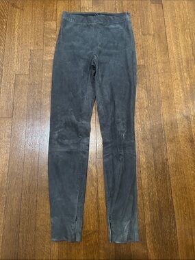 Theory Gray Suede Ankle Zip Leggings